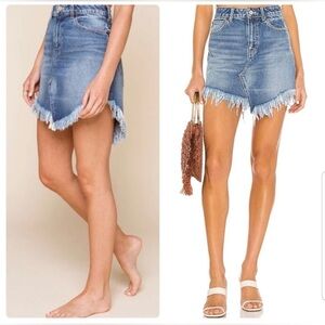 We The Free Bailey Blue Frayed Mini Skirt